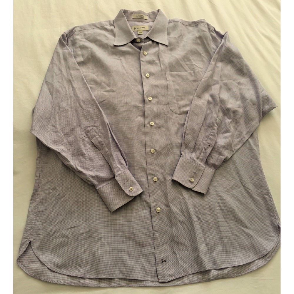 John W Nordstrom Mens Purple Micro Check Cotton Dress Shirt 17-33 Italian Fabric